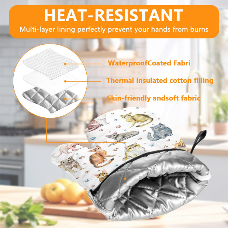 Cute Cats Oven Mitts and Pot Holders Sets 4Pcs