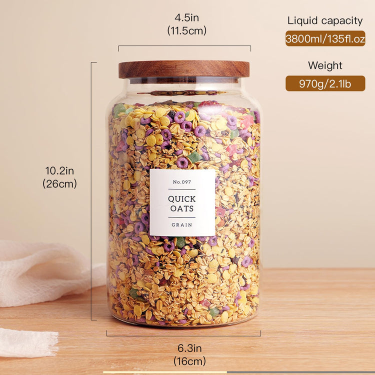 Set of 2 Large Glass Flour and Sugar Containers with 132 Pantry Labels (2 Count)