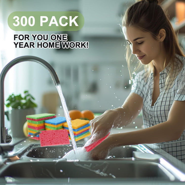 300 Pieces Compressed Wood Pulp Dish Sponges for Kitchen (300 Count)