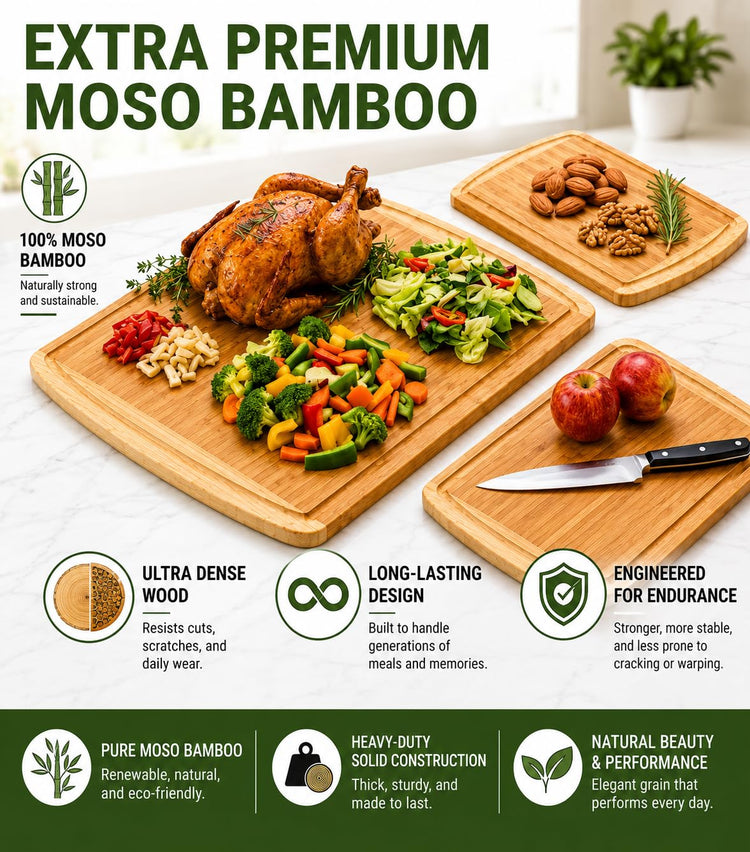 INDESTRUCTIBLE Extra Large Bamboo Cutting Board Set of 3 with Vertical Grain Strength Technology (3 Count)