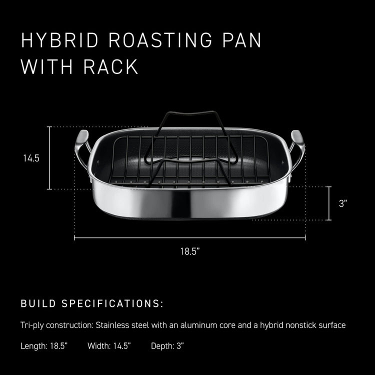 Hybrid 17 x 14 Inch Rectangular Nonstick Roasting Pan with Rack