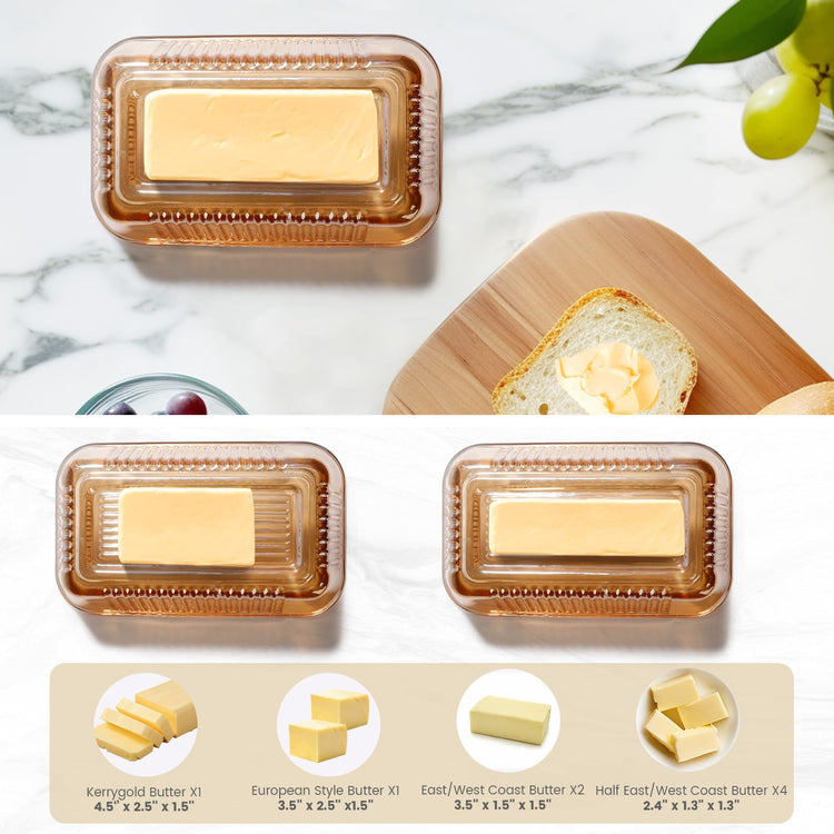 Wide Vintage Country Amber Glass Butter Dish with Lid