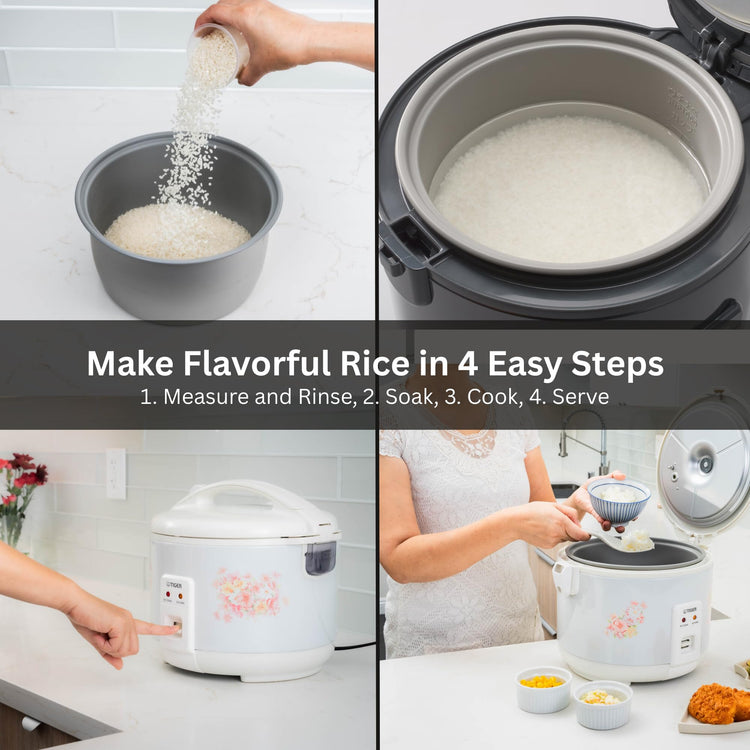 JNP-1500-LF 8 Cup Capacity White Rice Cooker with Non-Stick Inner Pot, Retractable Power Cord, and Keep Warm up to 12 hours (Flower)