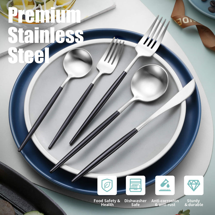 Matte Black Silver Silverware Set for 6 (30 Count)