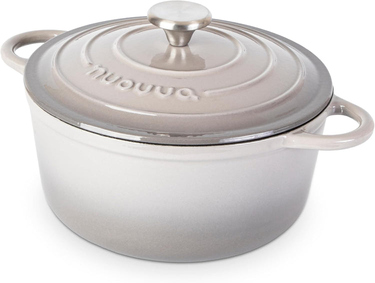 Cast Iron Pot with Lid – Non-Stick Ovenproof Enamelled Casserole Pot, Oven Safe up to 500° F – Sturdy Dutch Oven Cookware – Grey, 5-Quart, 24cm – by Nuovva - Nestoria