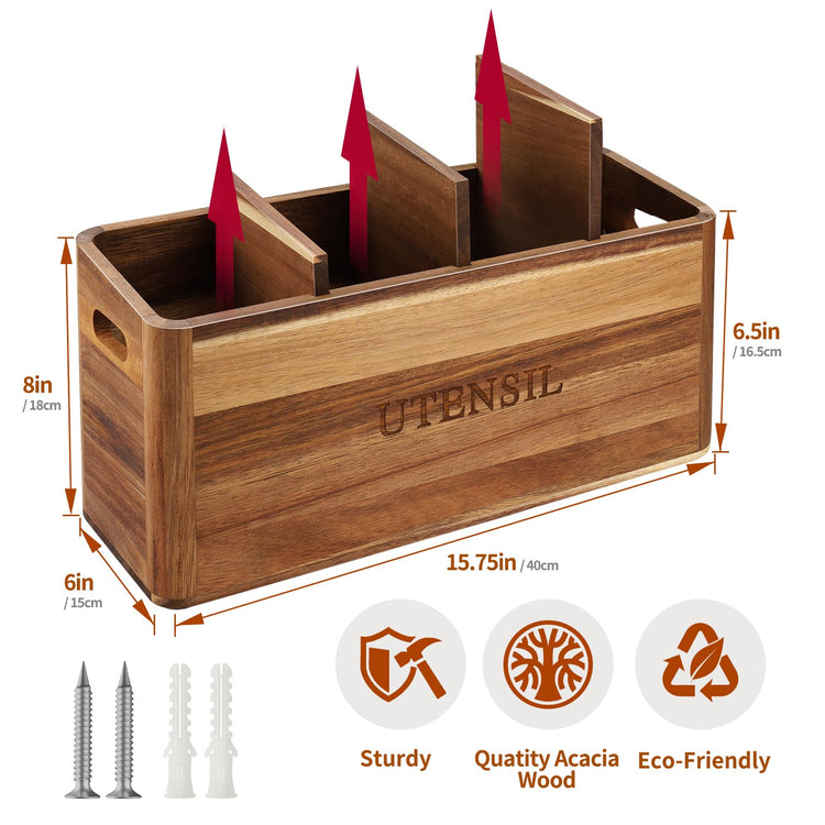 Acacia Wood Utensil Holder for Kitchen Counter
