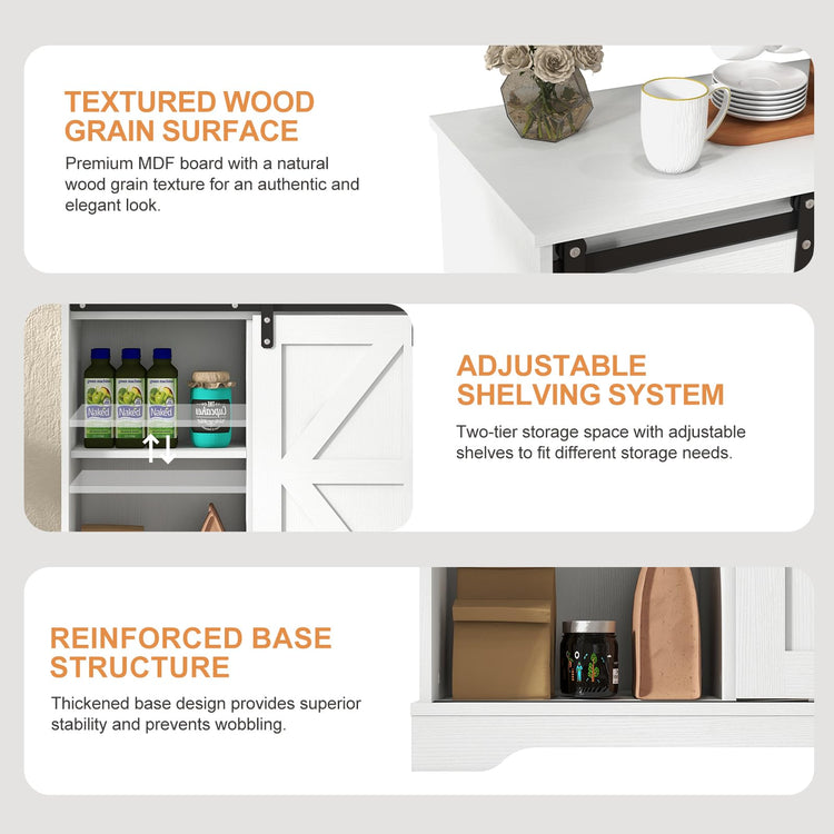 Sliding Barn Door Buffet Sideboard Storage Cabinet Coffee Bar Kitchen Farmhouse Style