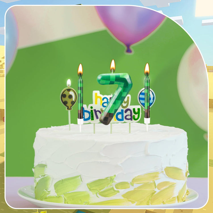 13 Pcs Dynamite Themed Birthday Cake Candles & Number 7 Candle Topper for Pixel Theme Birthday Party (13 Count)