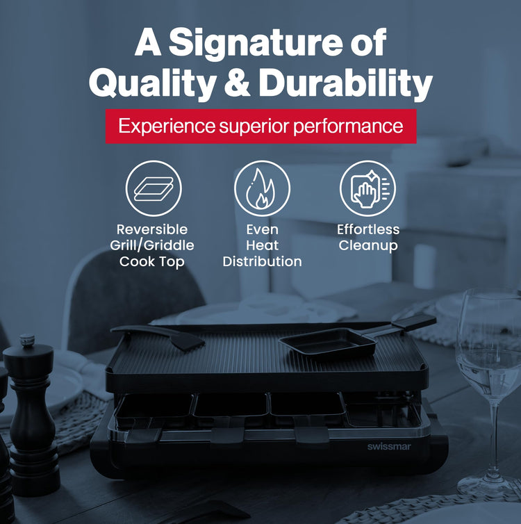 Classic 8 Person Raclette Party Grill with Reversible Cast Aluminum Non