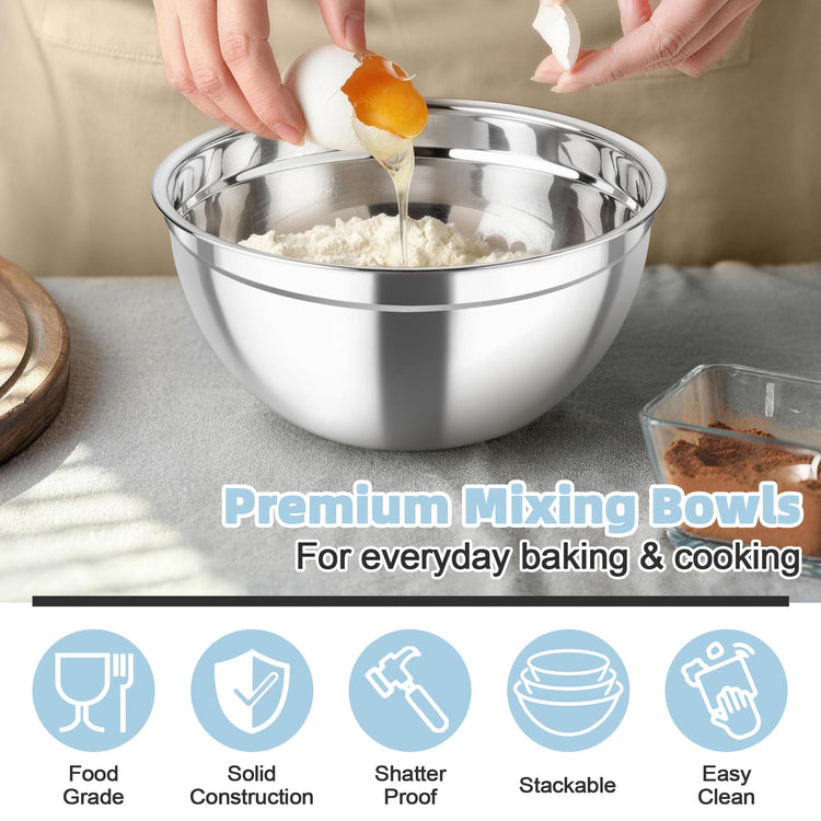 Mixing Bowls Stainless Steel Nesting Salad Bowls & Airtight Lids (3 Count)