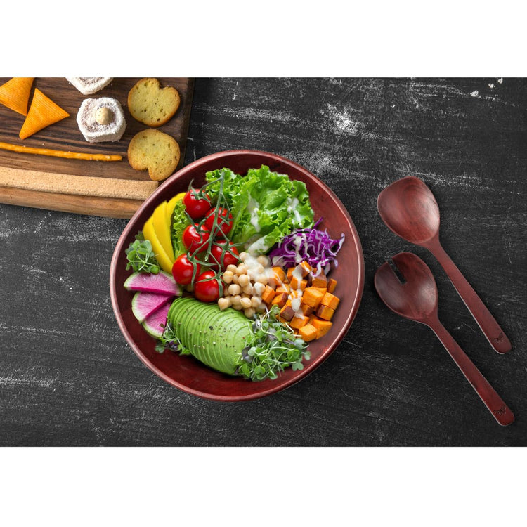 Large Wooden Salad Bowl Set with 2 Serving Utensils (3 Count)