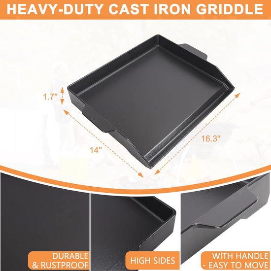Universal Flat Top Griddle, Cast Iron BBQ Griddle for Electric/Gas/Charcoal Grill/Stove, 18.6 x14" Griddle Inserts for Weber Charbroil Camp Chef,Nonstick Coating Cooking Skillet Pan for Outdoor - Nestoria