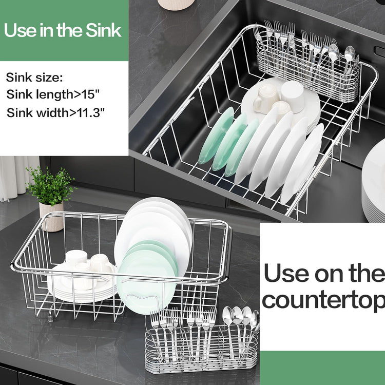 Large Dish Drainer Rack in Sink Adjustable