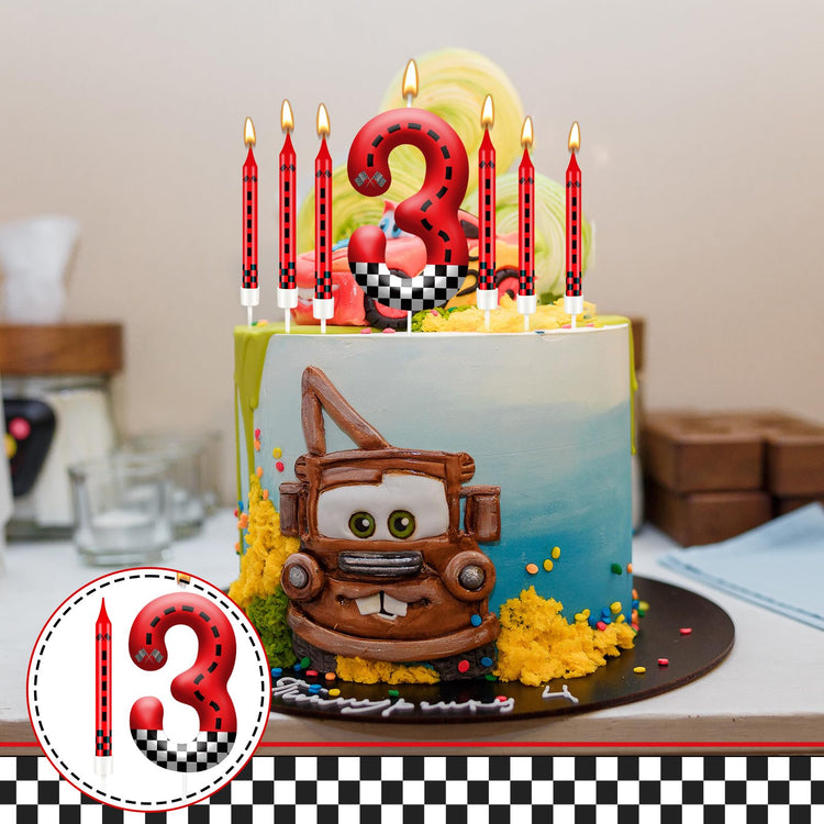 13PCS Racing Car Theme Birthday Candle Set with Checkered Flag Design (13 Count)