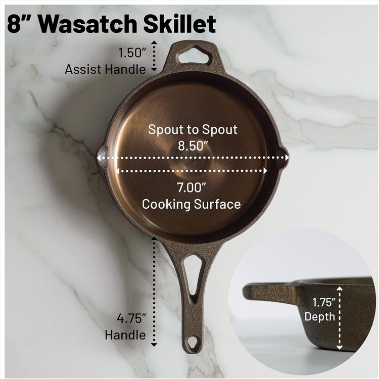 Backcountry Iron 8 Inch Smooth Wasatch Pre-Seasoned Round Cast Iron Skillet - Nestoria