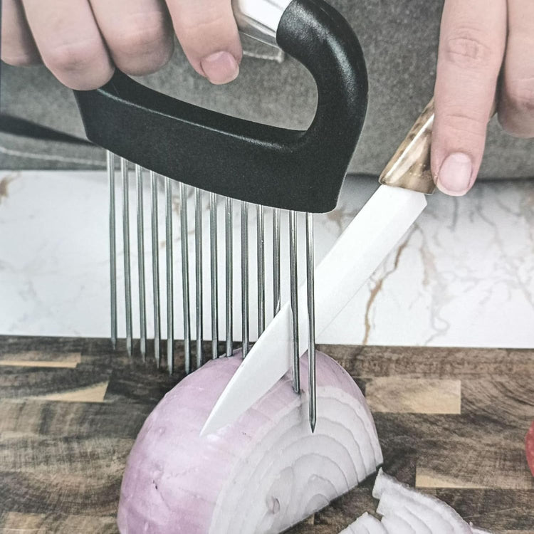 Stainless Steel Onion Slicer Holder, Onion Holder for Slicing & Onion Cutter, Tomato Slicer for Vegetables (Onions, Tomatoes, Potatoes, Avocados, Eggs), Kitchen Slicing Assistant Tool (B-2 PCS)
