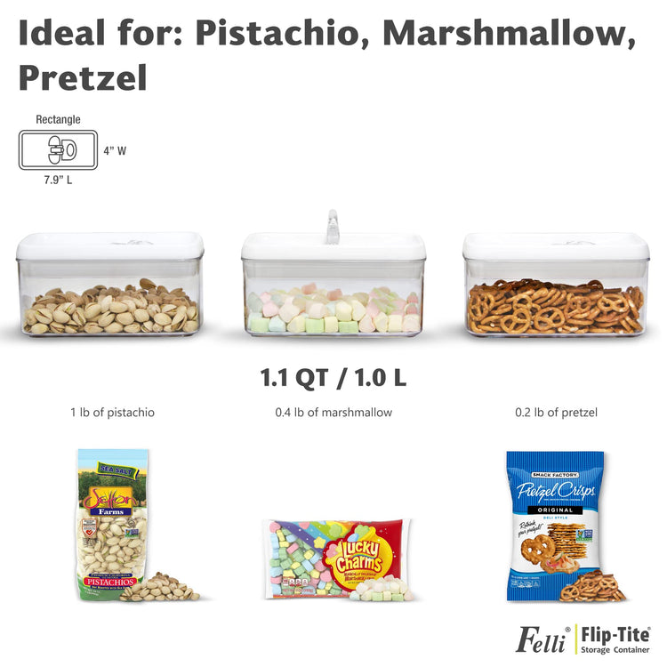 Flip Tite Food Storage Container with Lid 4” RECTANGLE Airtight Ring Flip Lock Top (3 Count)