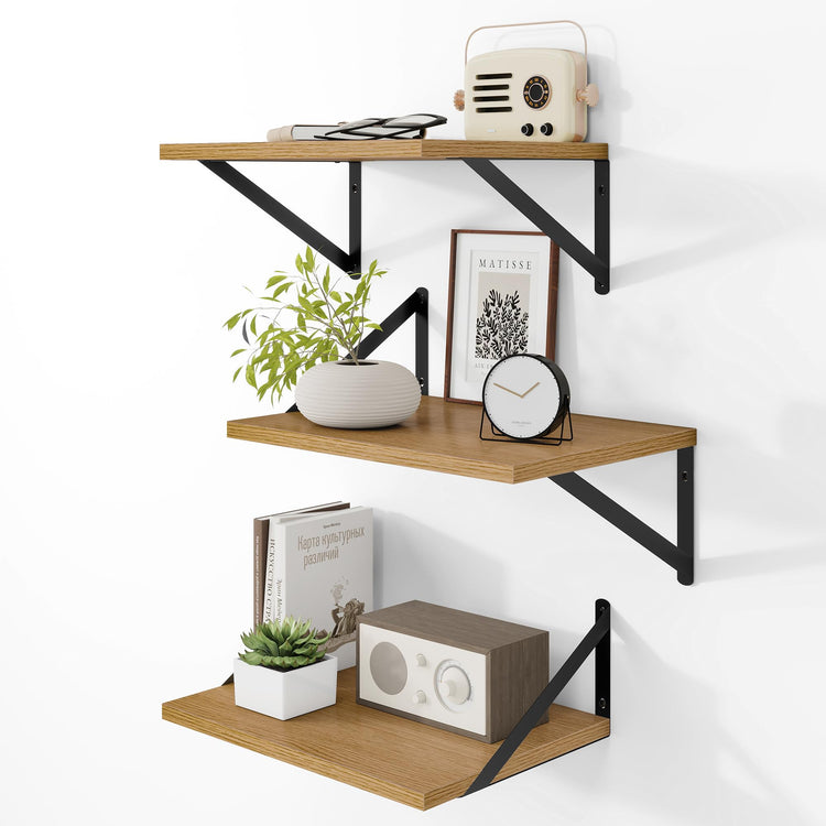 16W x 12D Deep Floating Shelves Set of 3 Oak (3 Count)
