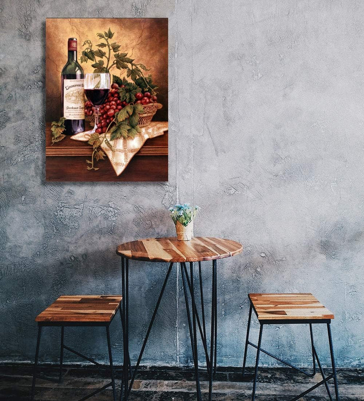 Looife Vintage Wine Bottle & Grapes Canvas Wall Art - Kitchen, Dining Room, Bar Decor - 20x30 inch, Ready to Hang Modern Art Deco