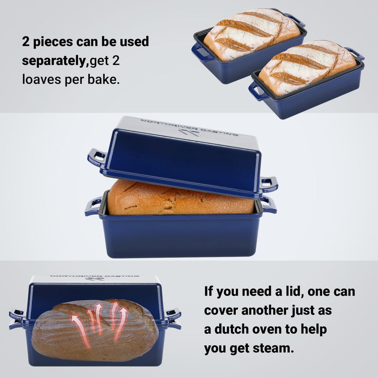 2 in 1 Enameled Cast Iron Bread Pan with Lid