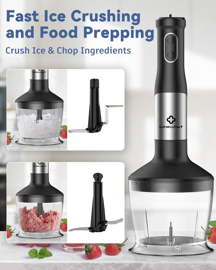 7-in-1 Immersion Blender, 800W Hand Blender with 20 Speeds and Turbo, Scratch-Resistant Guard, 2 Titanium Blades, Whisk, Milk Frother, Food Chopper, Beaker for Soup, Smoothies, Baby Food