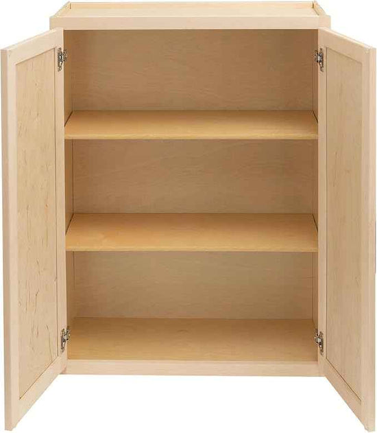 Quicklock RTA (Ready-to-Assemble) 42" Tall Wall Kitchen Cabinets - Shaker Style | 100% Hardwood | Made in America | Soft Close Hardware (Raw Maple, 12" D x 30" W x 42" H)