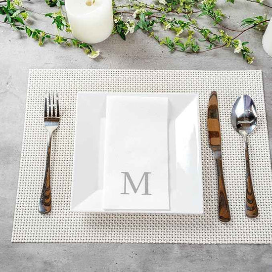 Luxenap 15.8 X 7.9 Inch Linen-Feel Guest Towels, 2000 Lettered Hand Towels - Silver Letter 'M', Sans Serif Font, White Paper Dinner Napkins, airlaid, For Restrooms And Tables - Restaurantware