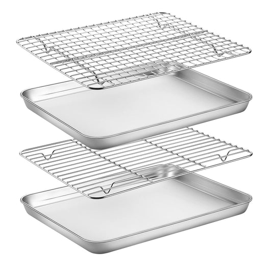 Stainless Steel Baking Sheet Cookie Sheet Pan with Cooling Rack Set of 4