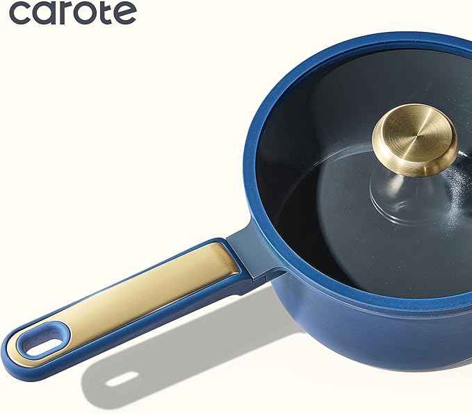 CAROTE Ceramic Cookwar Set, Pots and Pan Set Non Stick 18 Piece, Cookware Set Kitchen Cooking Set Non Toxic, PFAS PTFE Free, Blue