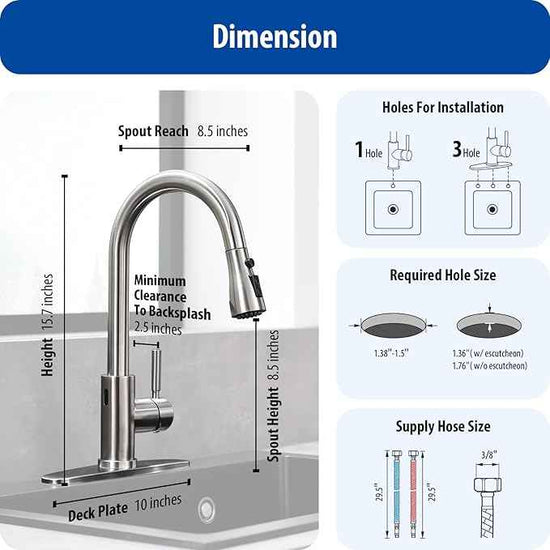 WEWE Touchless Kitchen Faucet with Pull Down Sprayer - Single Handle Kitchen Faucets Smart Motion Sensor Stainless Steel Brushed Nickel Sink Faucet