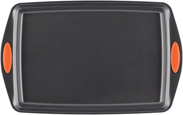 Rachael Ray Nonstick Bakeware Set with Grips, Nonstick Cookie Sheets / Baking Sheets - 3 Piece, Gray with Orange Grips