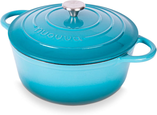 Nuovva Enamelled Cast Iron Dutch Oven Pot with Lid 6.4 Quart Non Stick Casserole Pot – Heavy Duty & Oven Safe up to 500° F for Bread Baking, Braising, Stews, Roasting – 28cm Light Blue - Nestoria