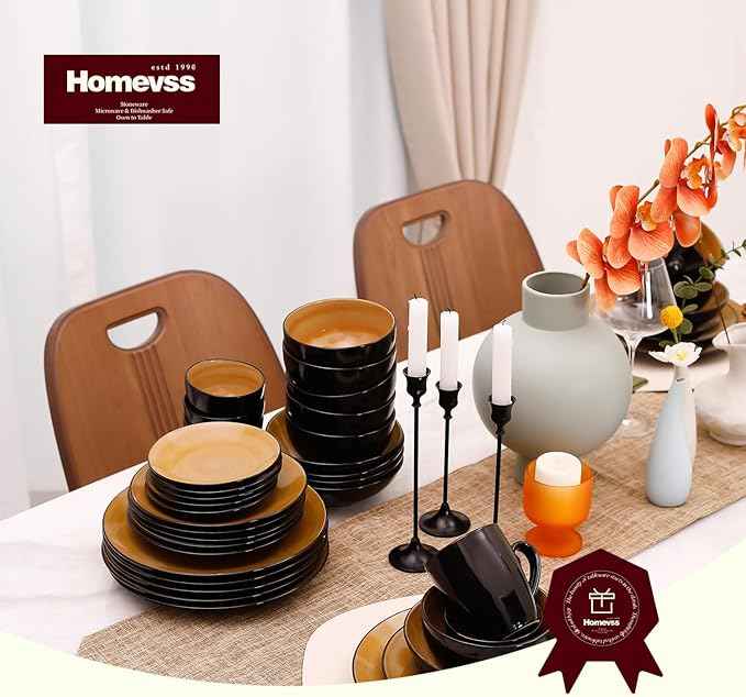 Stoneware Sonoma Dinnerware Set, Black + Speckled Spin Wash (56pc Set, Yellow)