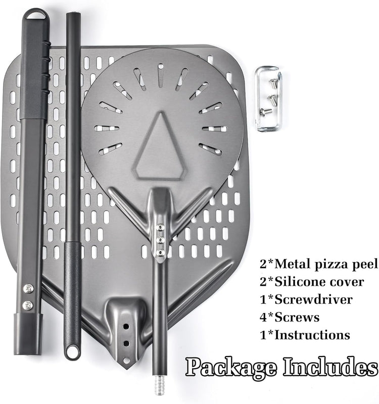 12 Inch + 9 Inch Perforated Pizza Peel Set, Pizza Turning Peel with Metal Handle, Pizza Spatula Paddle for Homemade Pizza Oven Accessories