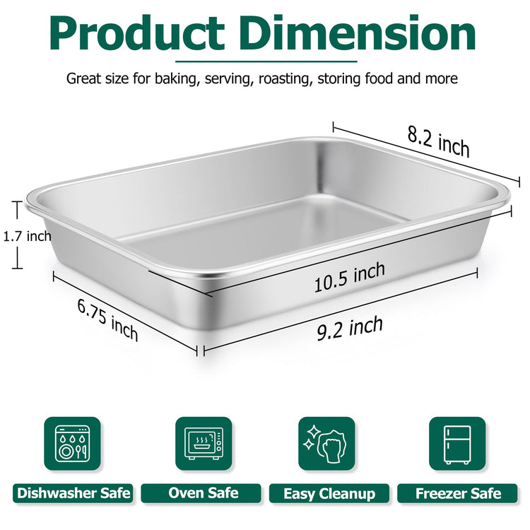 Lasagna Pan 10.6 x 8.3 x 1.7inch Stainless Steel Cake Brownie Pan