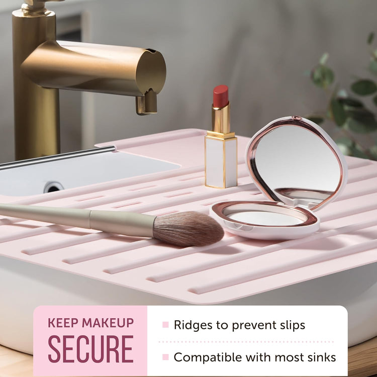 Bathroom Sink Cover for Counter Space, Heat Resistant Silicone Mat & Makeup Mat for Your Beauty Routine, Small Bathroom Space Saver Sink Cover for Makeup (Rose Pink, 22 x 2 x 2 Inches)