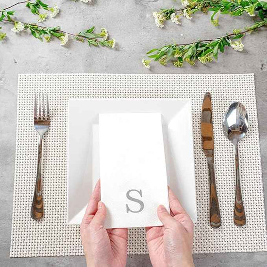 Luxenap 15.8 X 7.9 Inch Linen-Feel Guest Towels, 2000 Lettered Hand Towels - Silver Letter 'S', Sans Serif Font, White Paper Dinner Napkins, airlaid, For Restrooms And Tables - Restaurantware
