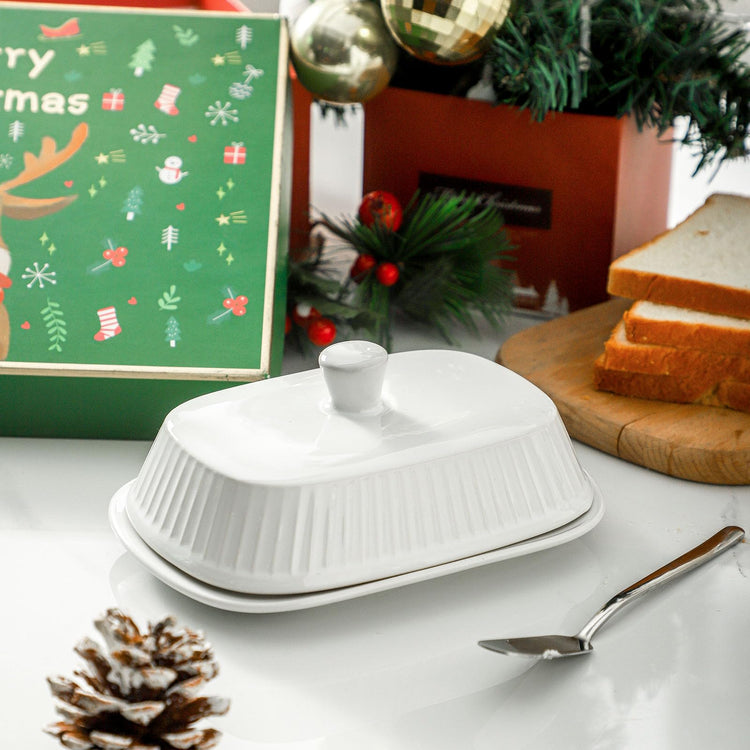 Hansense Porcelain Butter Dish with Lid for Countertop