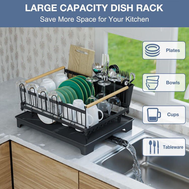 Dish Rack for Kitchen Counter with Drainboard