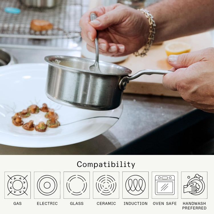 Cookware - 3/4 Quart Stainless Steel Butter Warmer - 5 Ply Stainless Clad - Professional Cookware - Crafted in Italy - Induction Compatible