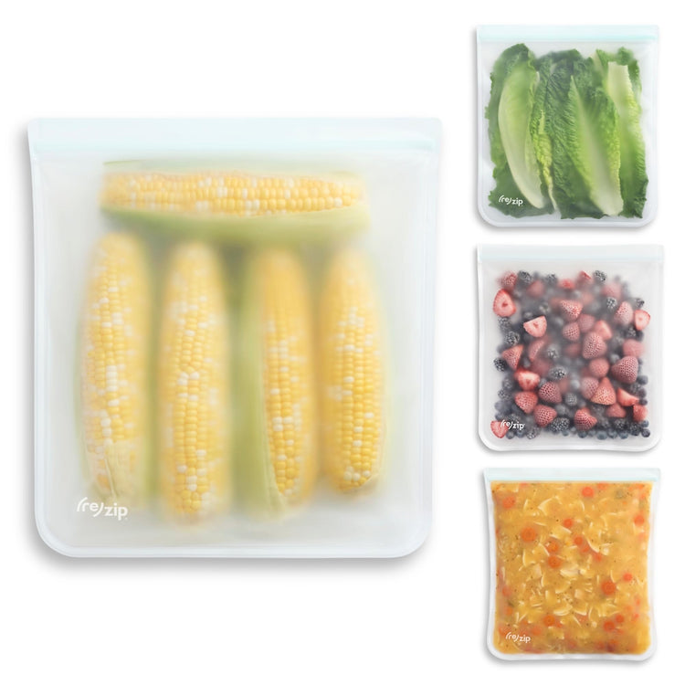 re) zip Gallon Reusable Storage Bags, BPA-Free, Leakproof, Food-Grade 100% Food-Safe PEVA, for Food Storage and Freezer Use, Holds 16 cups | 128 fl oz, 4-Pack (Clear) (4 Count)