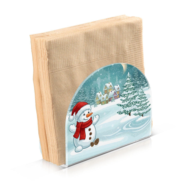 Christmas Winter Village Snowman Napkin Holder for Table Paper Napkins Holder Acrylic Tissue Dispenser Kitchen Dining Room Bathroom Party Car Decor
