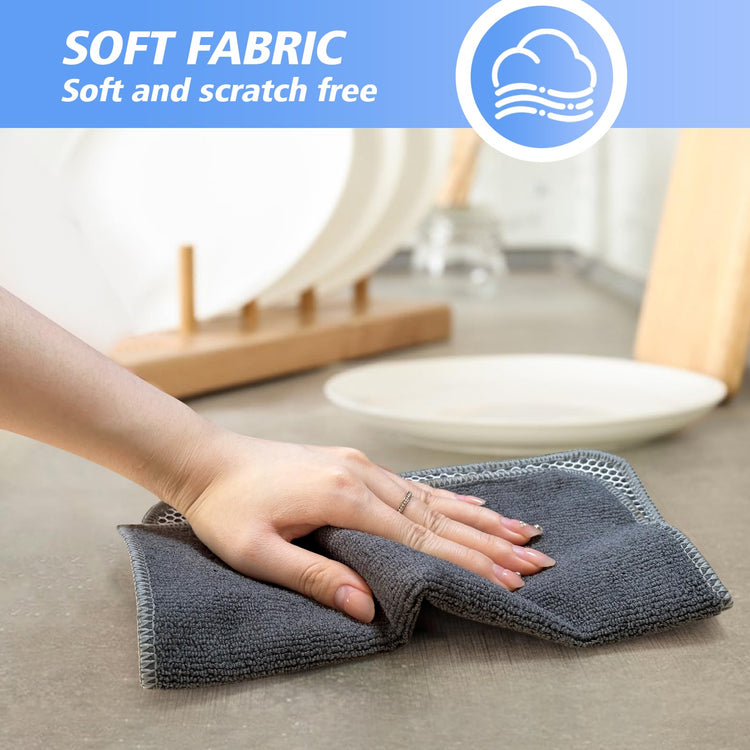 Kitchen Dish Washcloths Microfiber Gray with Poly Scour Scrub Side (9 Count)