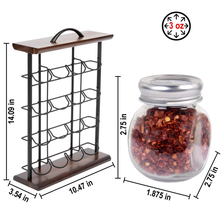 16 Jar Acacia Wood Vertical Spice Rack with Spices Included & 5