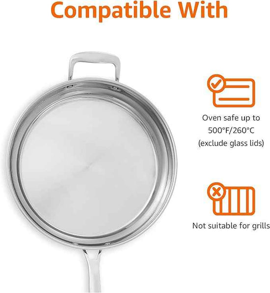 Amazon Basics Stainless Steel Cookware 15-Piece Set, Oven Safe, Induction-Ready, Even Heating, Easy to Clean, Stay-Cool Handles, Pots and Pans, Silver
