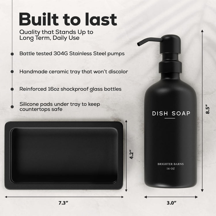 Black Glass Hand and Dish Soap Dispenser Set by Brighter Barns (2 Count)