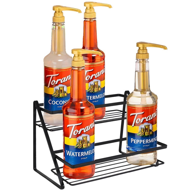 2 Tier Coffee Syrup Rack Organizer 6 Bottle Capacity