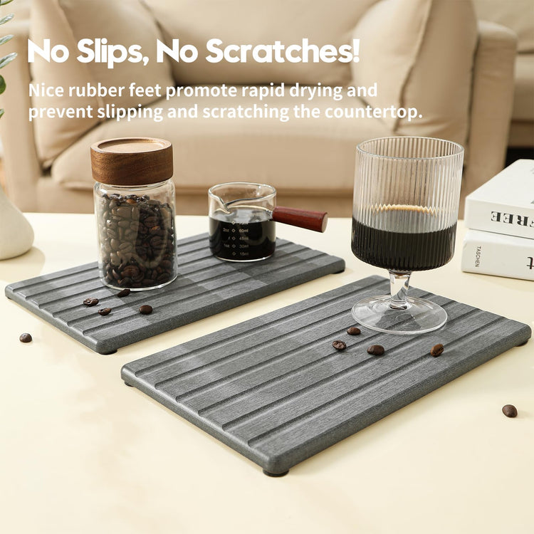 2PCS Water Absorbing Stone Drying Tray Mat for Bathroom Sink & Kitchen Counter Organizer (2 Count)