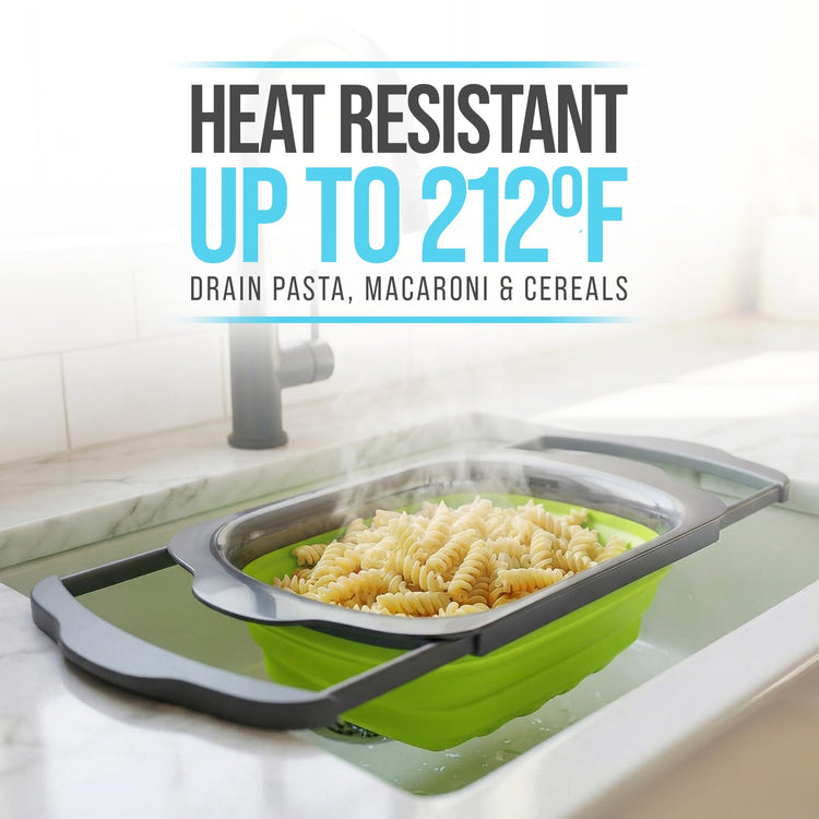 Green XL Collapsible Silicone Over Sink Colander