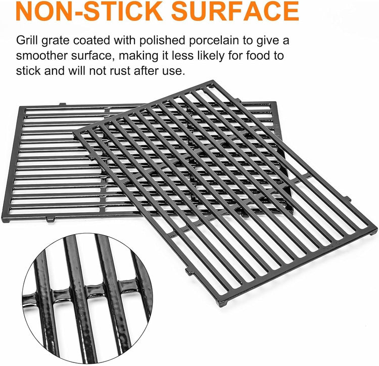 Uniflasy 19.5" Porcelain Enameled Cast Iron Grill Grates for Weber Genesis 300 Series, Genesis E310 E320 E330 S310 S320 S330 Gas Grills, Non-Stick Polished Grill Grates Replacement for Weber 7524 7528